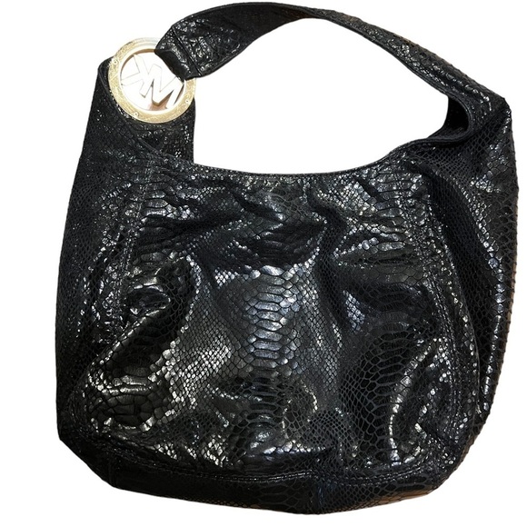 Michael Kors Fulton Python Embossed Black Shoulder Bag​ - Picture 6 of 7